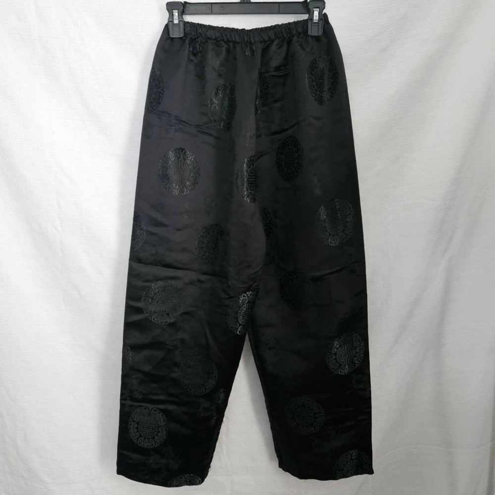 Jacquard Satin Pull on Pant Women‎ S Black Dragon Medallion High Waist Asian